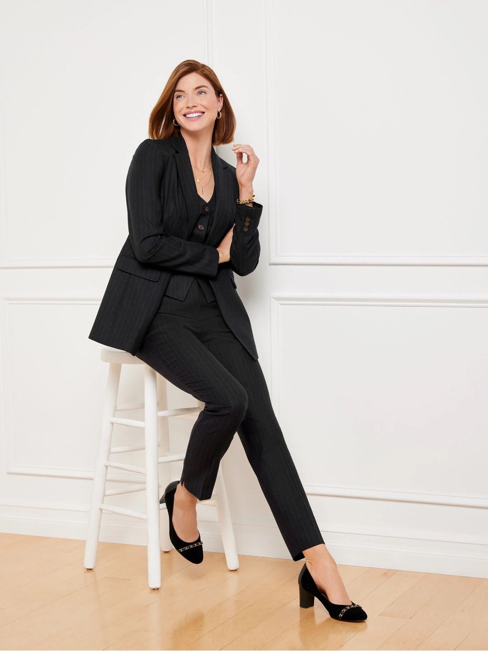 Talbots Luxe Wool Blend Blazer Women's 20W Navy Pinstripe NWT - Picture 3 of 13